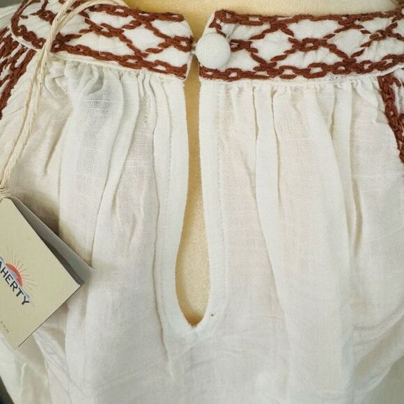 Faherty Arles Embroidered‎ Long Sleeve Top, Renaissance, Beige, Small (4/6), NWT - Picture 8 of 16